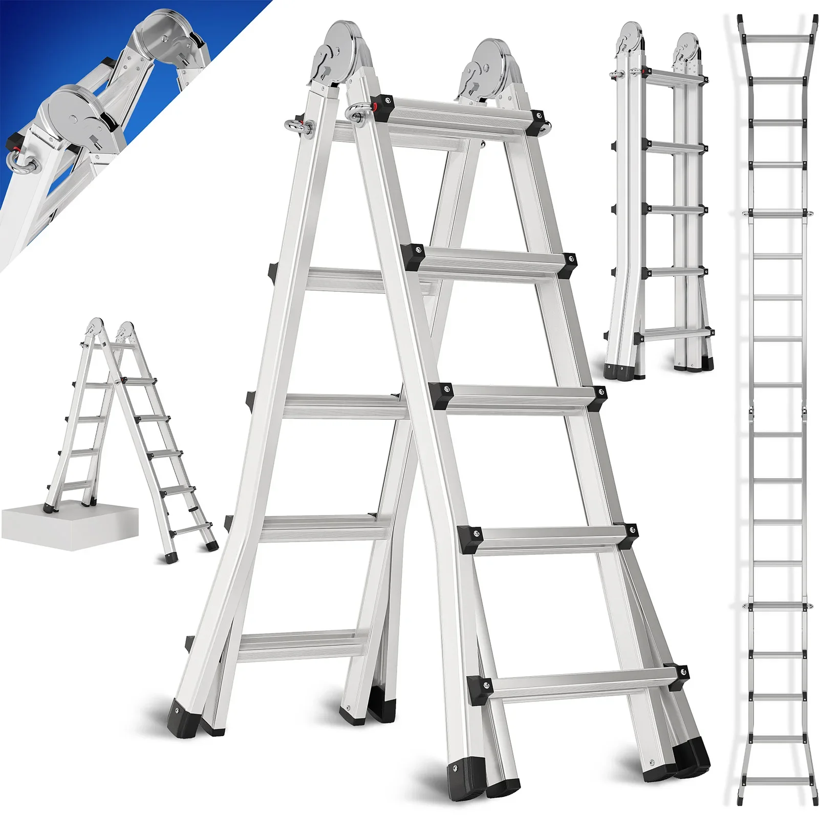 Telescoping Ladder 4.8M Aluminum Telescoping Ladder, Collapsible Extension Ladder, 150kg Max Capacity, for Outdoor Work