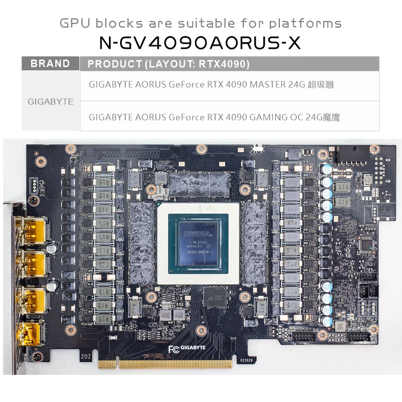 Bykski N-GV4090AORUS-X GPU Block for GIGABYTE AORUS RTX 4090 MASTER 24G / GAMING OC Video Card Water Cooling / Copper Radiator