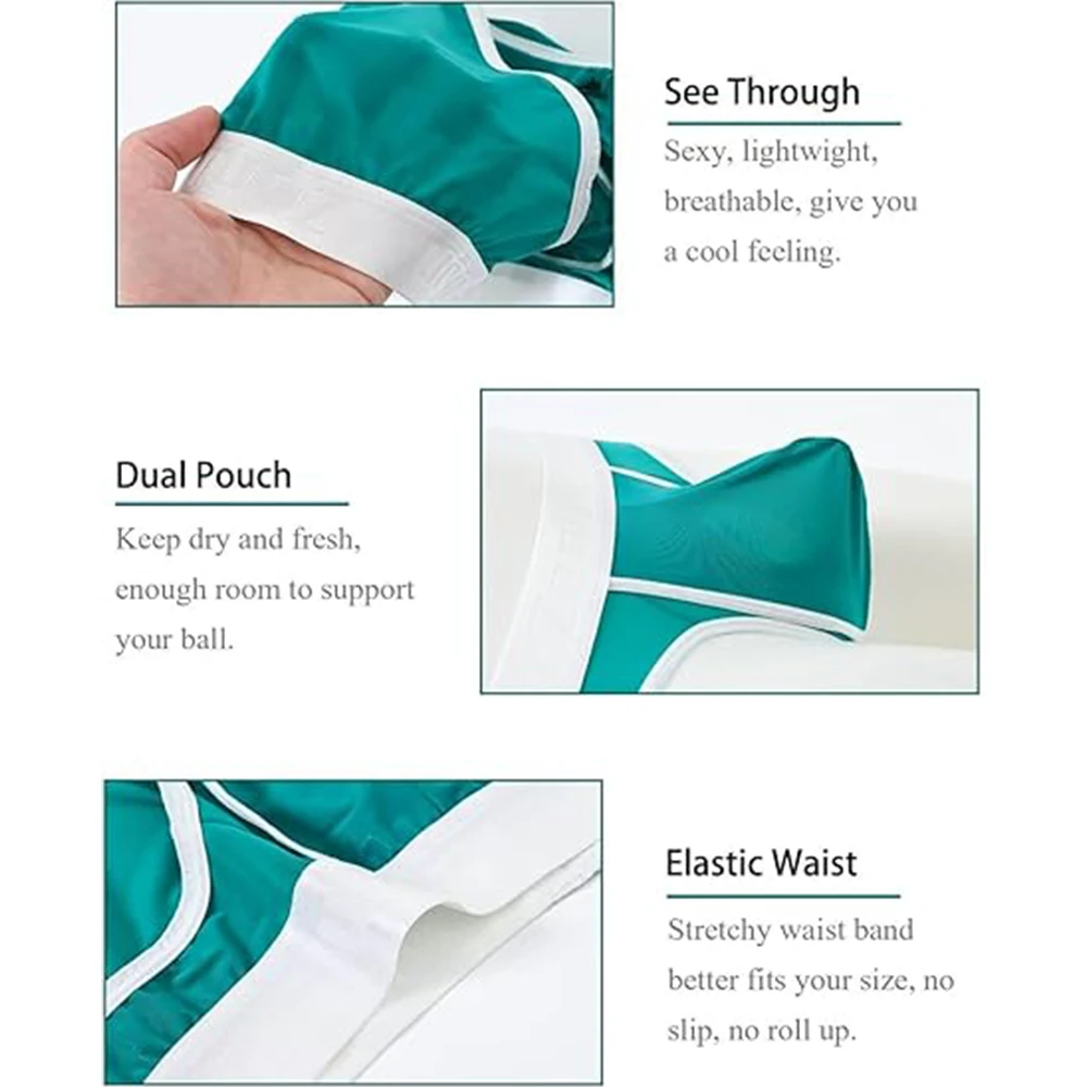 Zonbailon Men's Briefs See Through Dual Pouch Mesh Ultra-Thin Breathable Ice Silk Underwear
