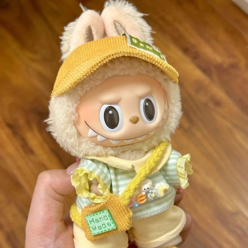 Sommer geeignet für 17 cm V1 V2 V3 Labubu Puppe Kleidung Hut Top Hosen Tasche Anhänger Set Cartoon niedlich Ersatz Kleidung Zubehör