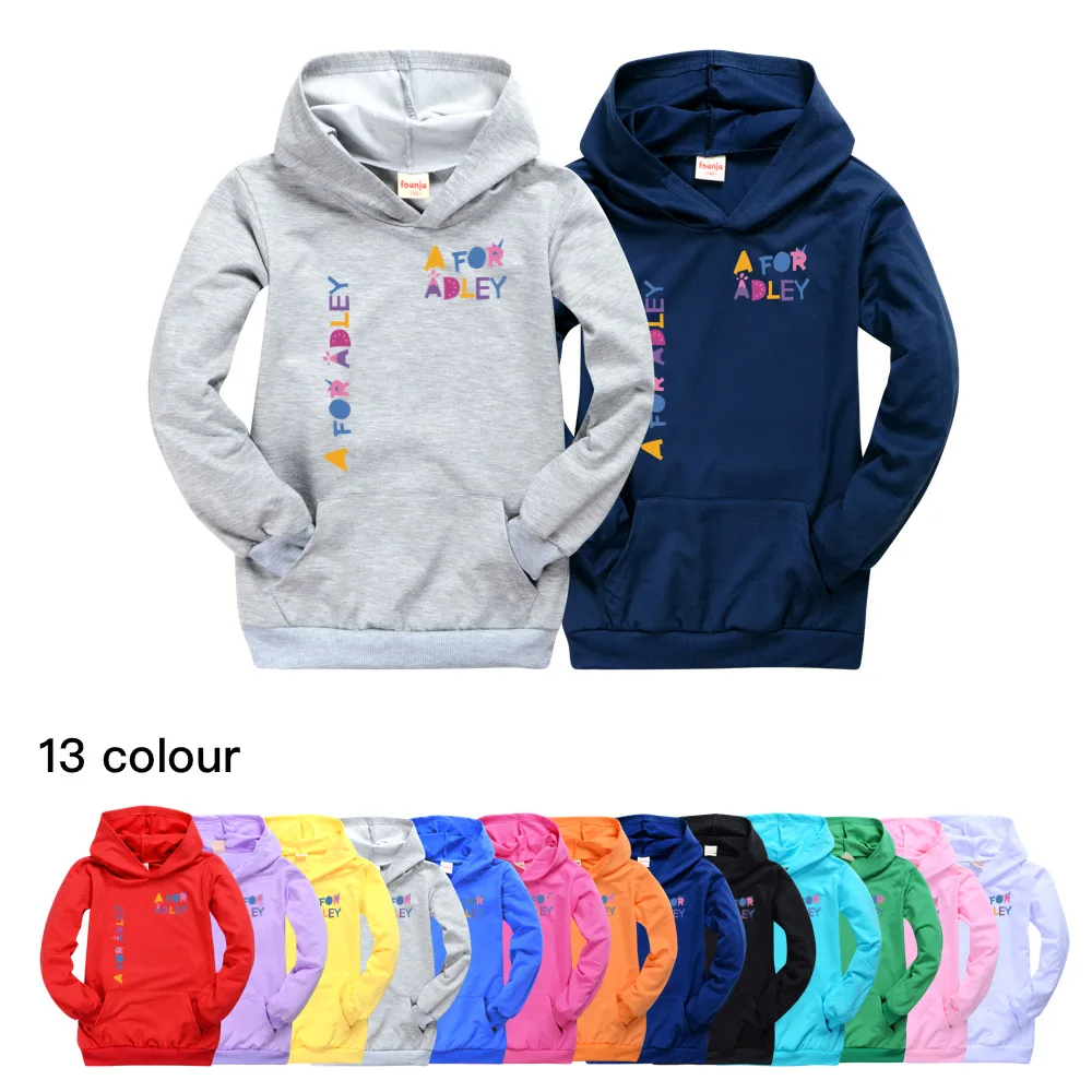 

Cartoon A for Adley Cotton Pockets Hoodie Long Sleeve TShirts Spring Autumn Girl Clothes Boys Cotton Tops Teen Kids Clothing