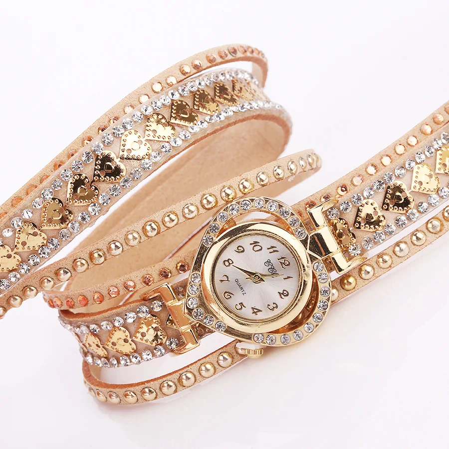 Luxury Women Heart Dial Shiny Design Quality Women Quartz Watch Fashion Rhinestone Bracelet Wrap Strap Women Watch Gifts