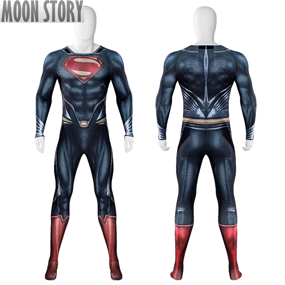 Uomini adulti supereroe Clark Captain tuta mantello rosso Halloween Cosplay Costume in acciaio Kent body stampa Zentai