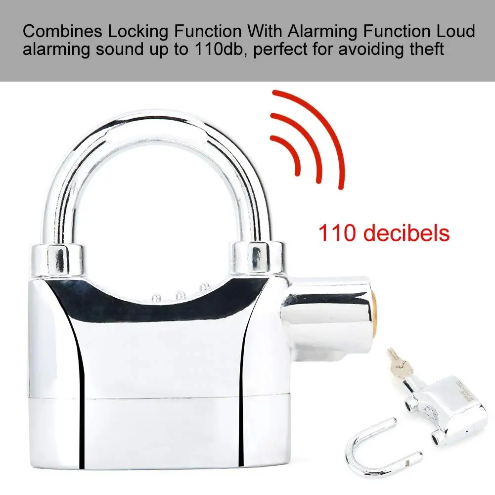 High-Security Alarm Padlock: 110dB Alert – Ideal Heavy-Duty Security Lock for Home, Gate, Bike Use with 3 keys(Durable Design)