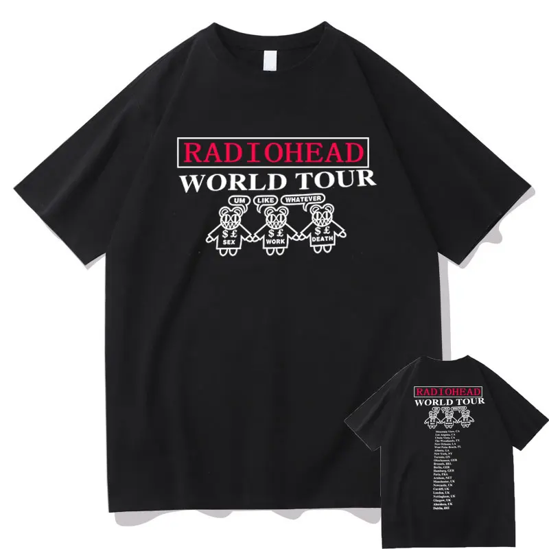 Rock Band Radiohead World Tour Print Tshirt Men Fashion Vintage Tees Short Sleeve Male Oversized Harajuku T Shirt Man Streetwear