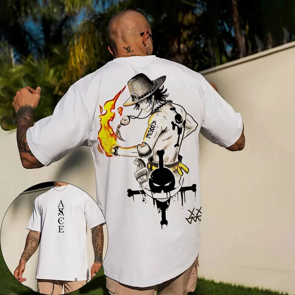 ONE PIECE Japanese Anime Portgas D. Ace Printed T-shirt Men's and Women's T-shirt Men's Top Sports T-shirt Men's T-shirt Summer