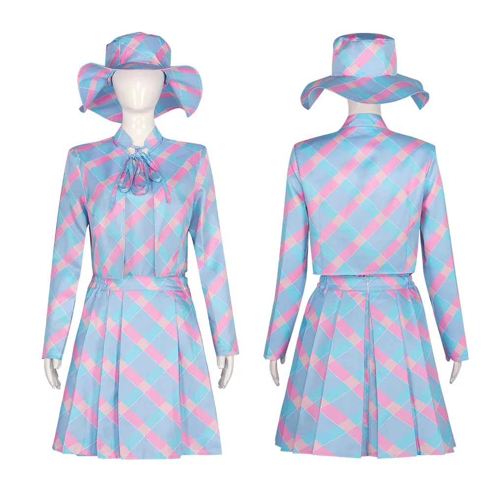 HOT Movie Barbi Cosplay Costume Blue Shirt and Dress Hat Set for Women Beach Wear Set Barbe Adult Daily Wear Costumes Cosplay