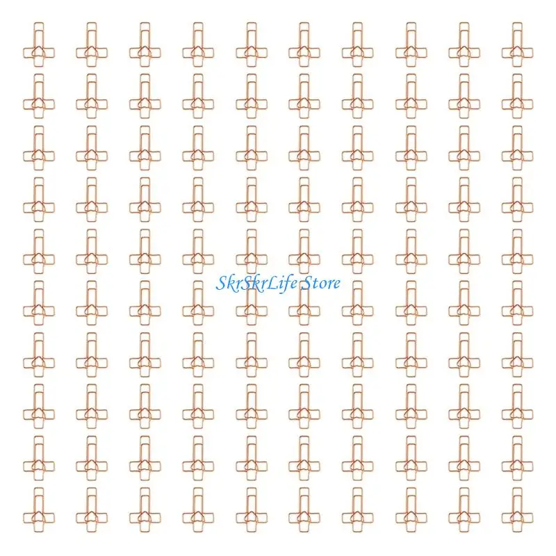 E65E 100Pcs Heart Crossed Paper Clip Colored Metal Paperclip Document Organiser Clip