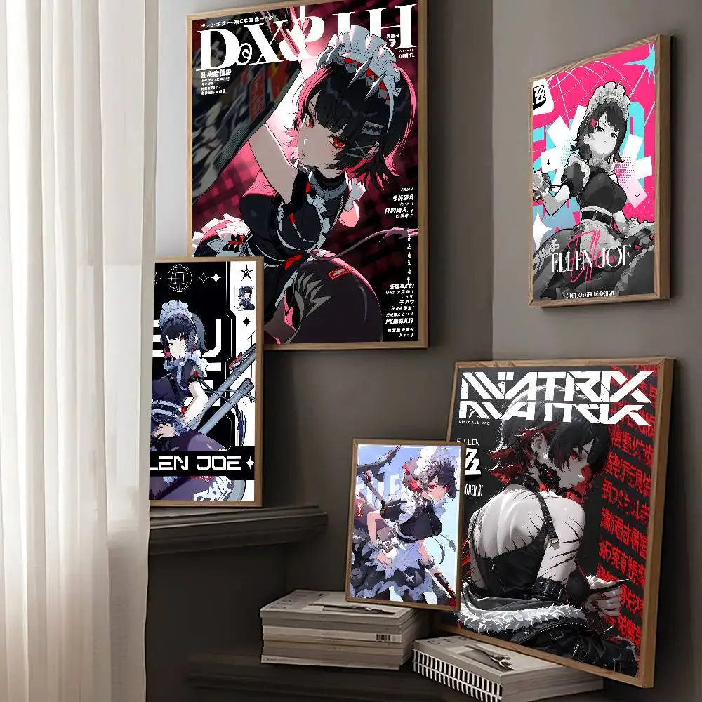 ملصقات Ellen Joe Game Zenless Zone Zero Anime Sticky HD جودة جدار الفن ملصقات ريترو لديكور غرفة Kawaii المنزلية