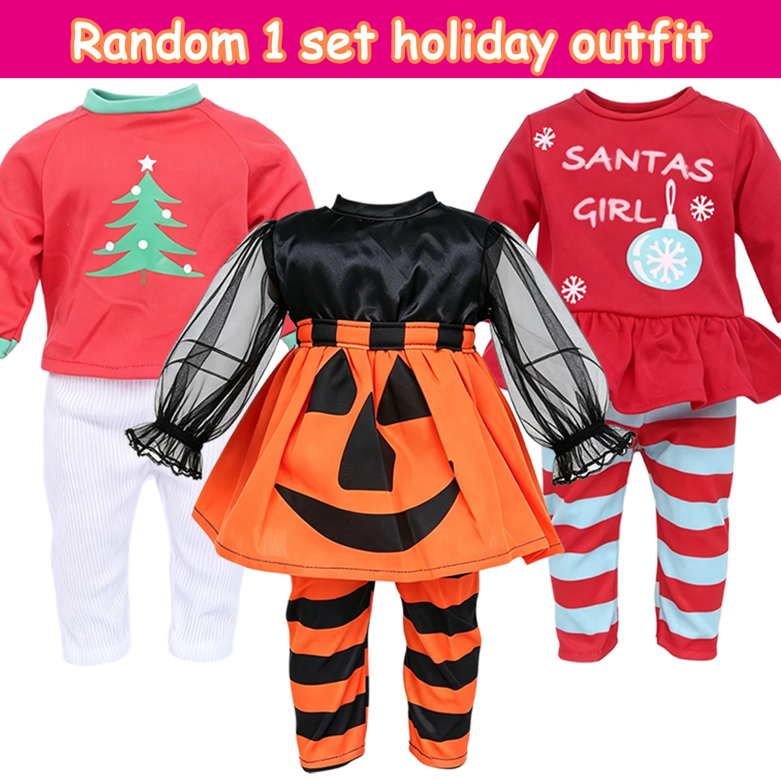 Random 5 Set Doll Clothes 18 Inch Doll Outfits 43-45cm Doll Dress Tops Trousers Jumpsuits Pajamas 1/4 Doll Accessories Toy Gift