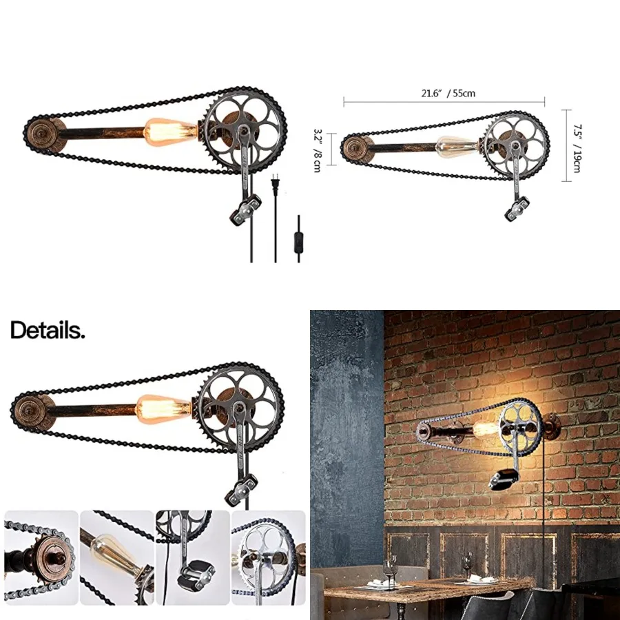 

Farmhouse Rustic Wall Decor light With E26 Base Edison Retro Industrial Style Vintage Wall Lamp With 5.9Ft Wire Adjustable Plug