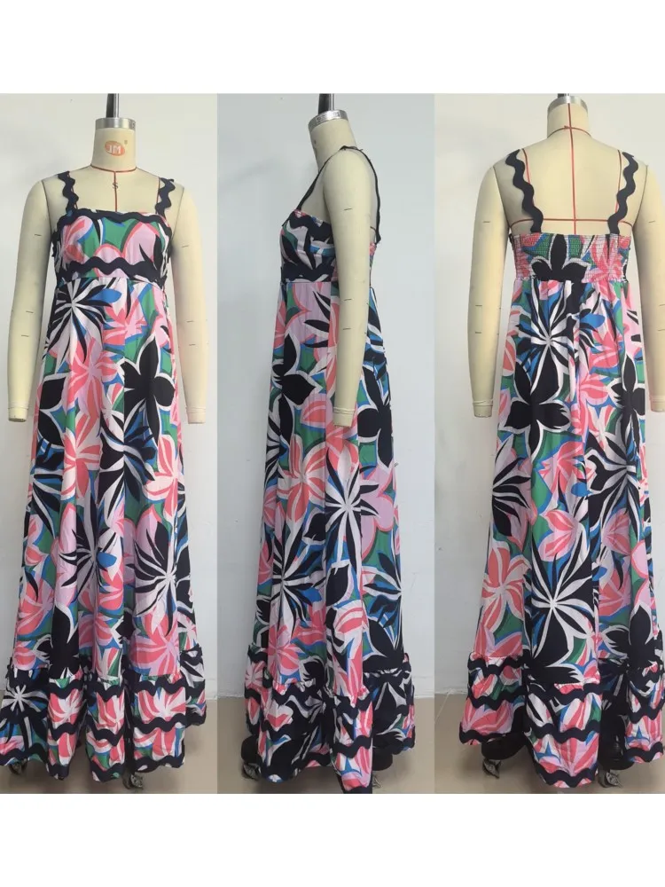 Summer Cover Ups Women Swimsuit Spaghetti Strap Robes Bathing Suit 2026 New Flower Printing Beach Holiday Maxi Dresses Cover-Up