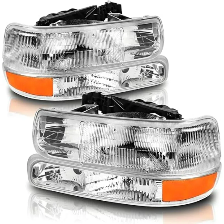 

OE-Style Headlights Assembly for 1999-2006 Chevy Silverado 1500 2500 Tahoe Suburban with Bumper Lights Black Polycarbonate Enha