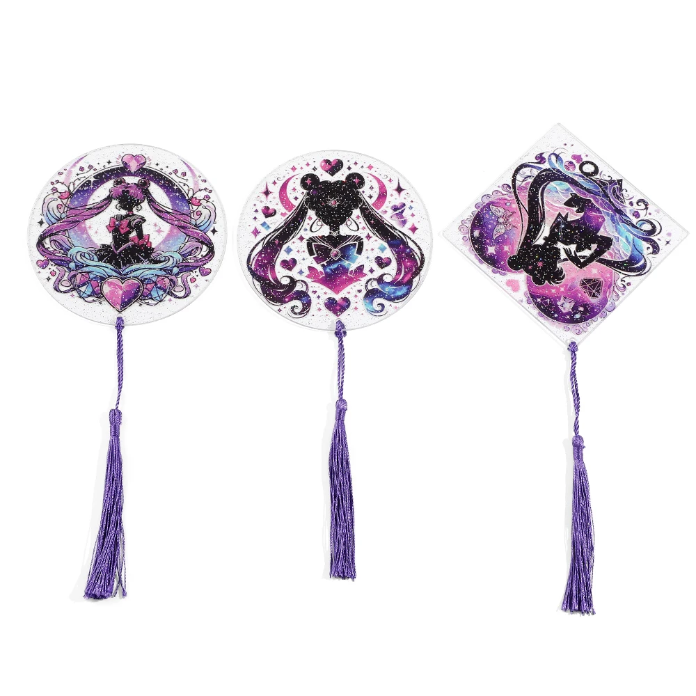 

Fashion Acrylic Anime Bookmark Purple Tassels Romance Fans Collection Reading Tool Stationery Supplies Gifts for Bookworm