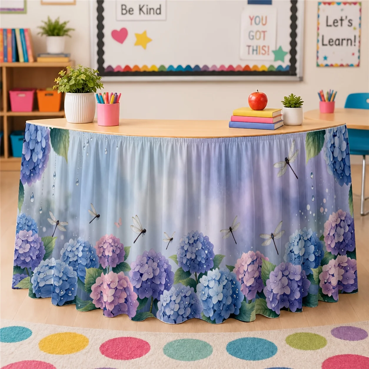 1 piece of tablecloth, narcissus flower print, polyester table skirt, watercolor pastel, dreamy soft and elegant table skirt