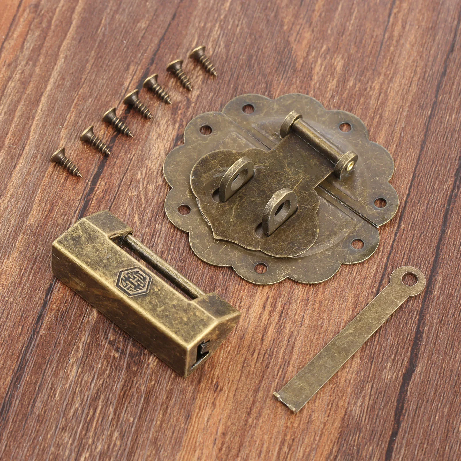 골동품 청동 중국 오래된 잠금/자물쇠 상자 래치 걸쇠 버클 걸쇠 캐비닛 보석 나무 상자 나사, 2 개/세트