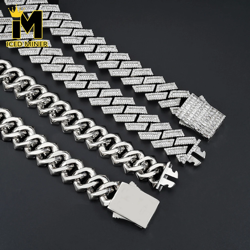 

15mm Baguettes Iced Out Cuban Chain Necklace for Men Women Bling Zircon Goth Hip Hop Jewelry Free Shipping