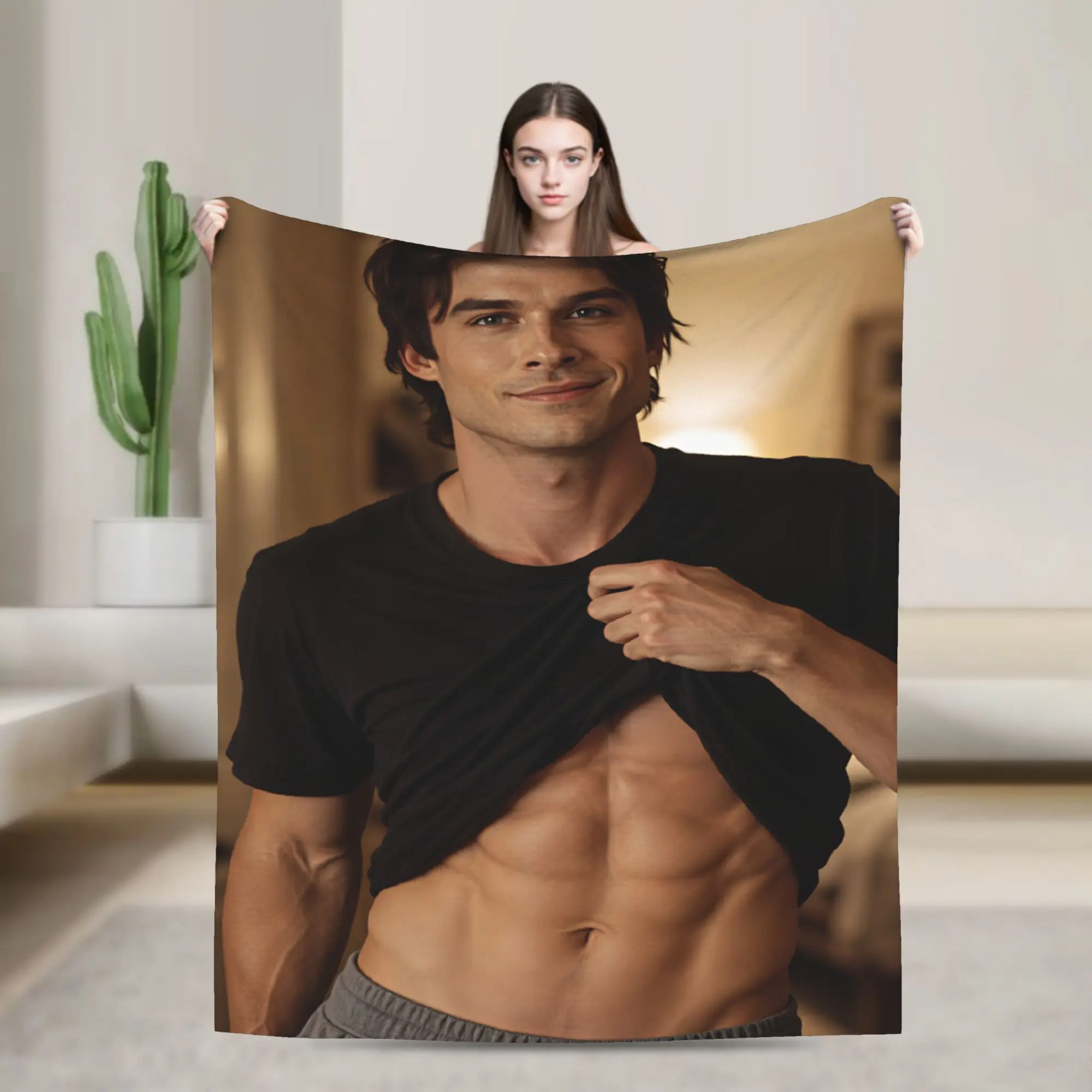 Super Warm Blankets Travel Damon Salvatore Muscle Shot Throw Blanket  Flannel Bedspread For Couch Bed Novelty Sofa Bed Cover
