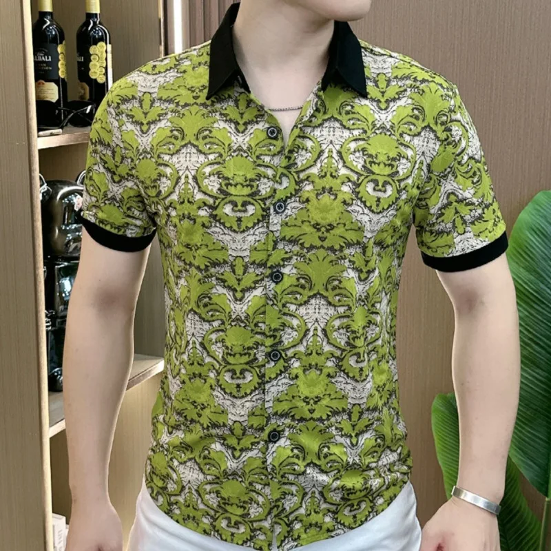 

Knight - Summer Casual Collar Fashionable Handsome Personalized Relief Pattern Short Sleeve Male (Stealing pictures will be