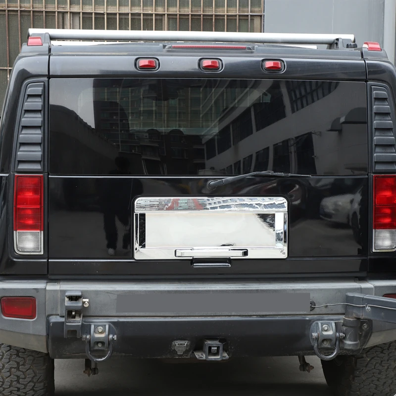 ABS ل هامر H2 2003-2009 لامعة الفضة سيارة الباب الخلفي لوحة ترخيص الغطاء الواقي لوحة ترخيص قاعدة لوحة اكسسوارات السيارات #3