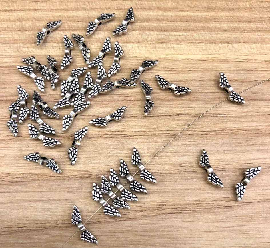 

50pcs 4*12*3mm,hole 1mm Tibetan silver color wings design spacer beads for DIY accessories Zinc alloy metal HWL2701