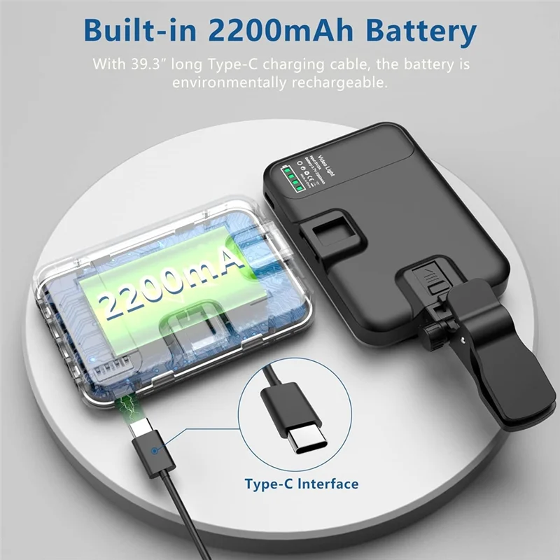 

M11K-Cell For Phone Fill Light Selfie Light,60 LED 2200Mah Rechargeable 7 Modes,Portable Clip On For Phone/Tablet Laptop