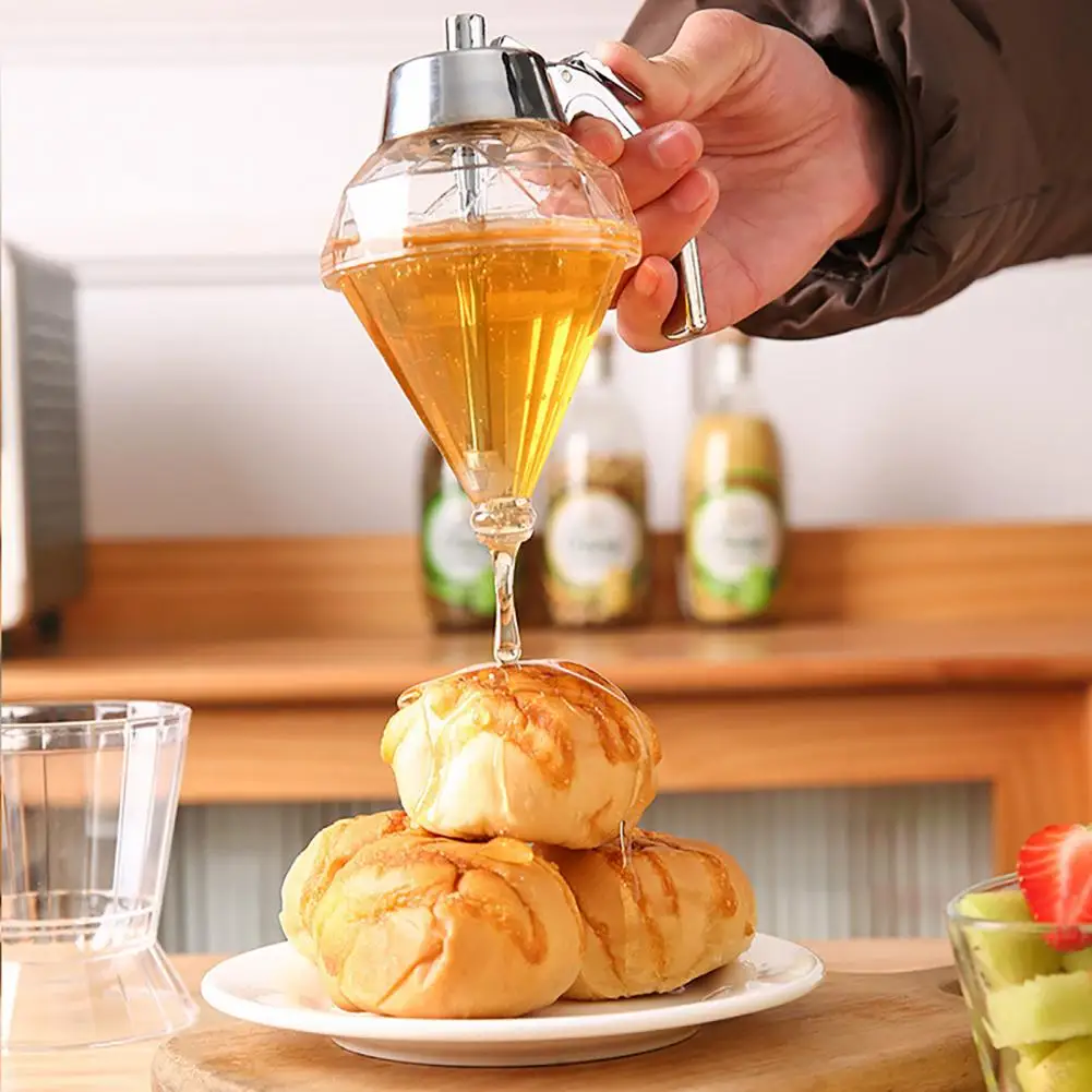 Syrup Dispenser Leakproof Glass Honey Dispenser with Stainless Steel Cover 180ml Shape Syrup Bottle for Olive Oil Sauce Vinegar