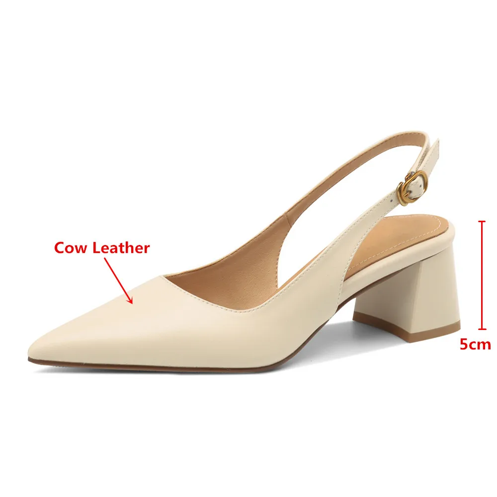 MILI-MIYA New Arrival Plus Size 34-43 Women Cow Leather Slingback Pumps Pointed Toe Buckle Strap Solid Color Dress Party Shoes