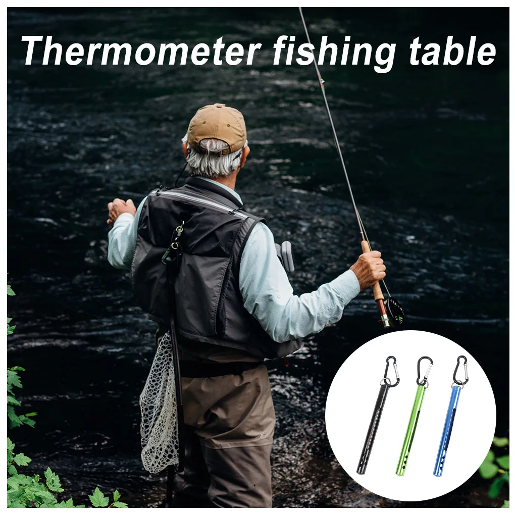 Fly Fishing Thermometer Metal Stream Temperature Measurement with Carabiner Freshwater Saltwater Fish Tools Green