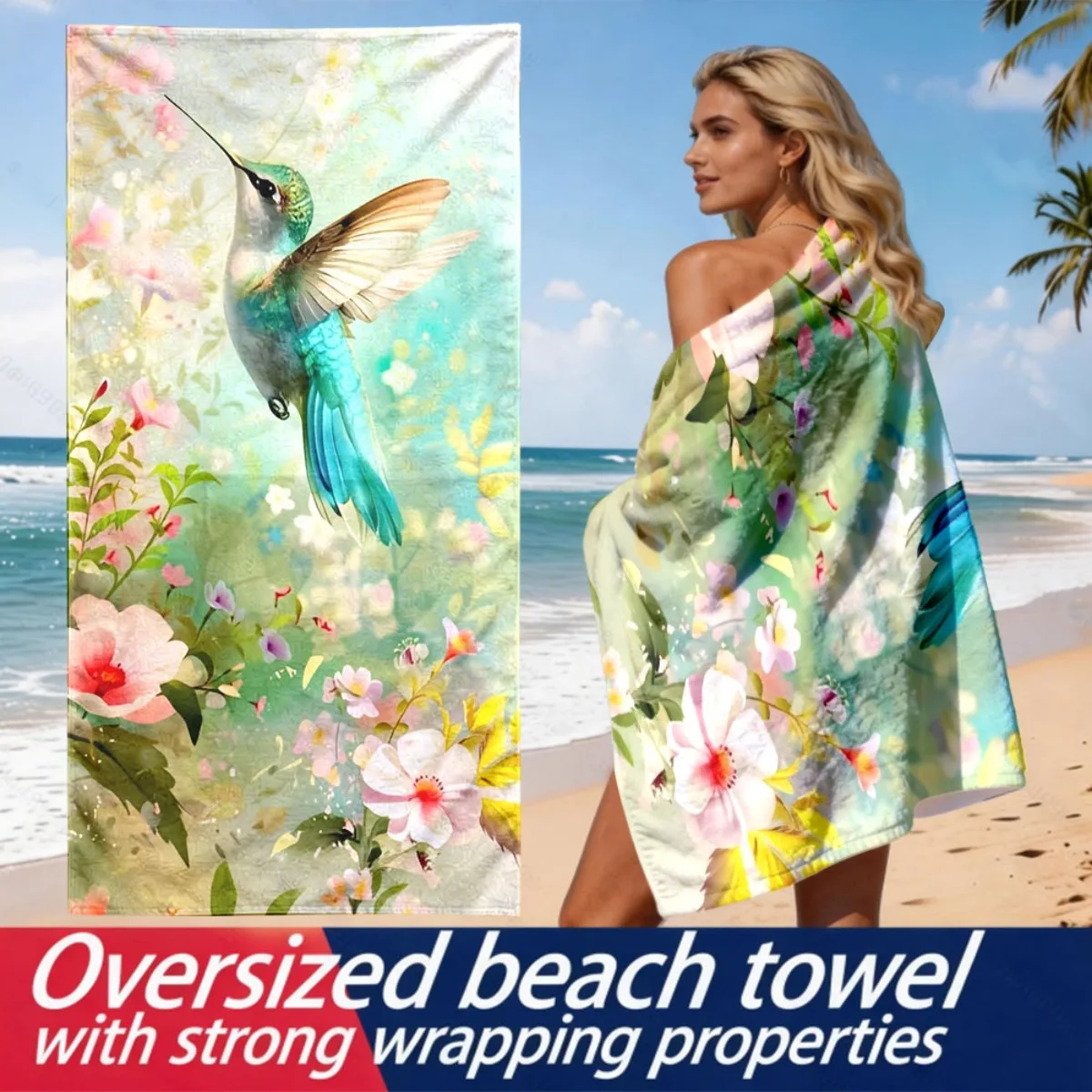 Hummingbird Flower Theme polyester microfiber beach towel is highly absorbent, suitable for swimming and beach outings 2