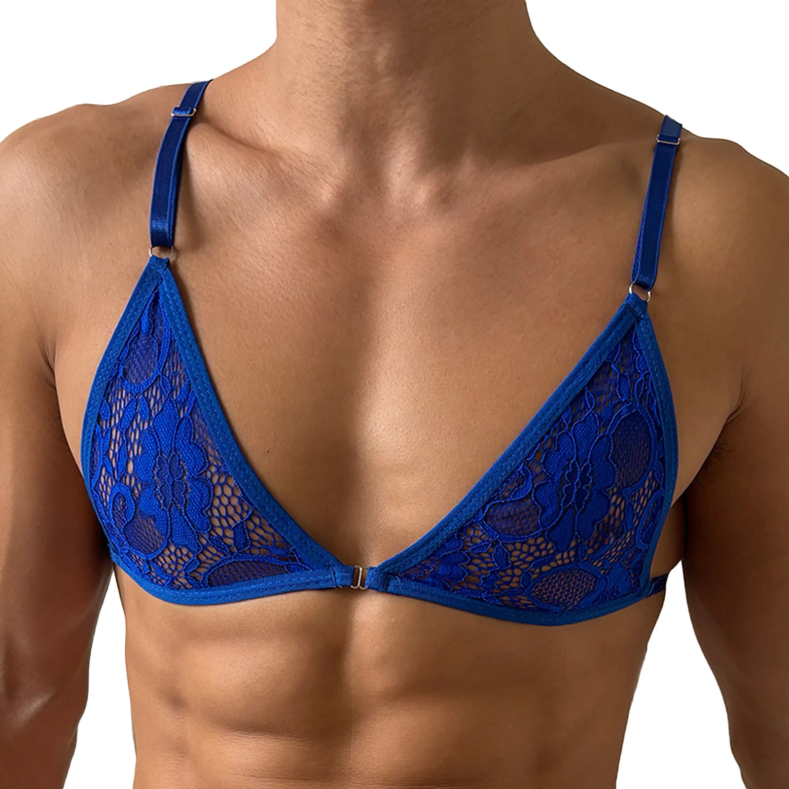 

Men Sexy Bra Lingerie Man Lace Crossdresser Spaghetti Strap Bralette Tops Sissy Wire-free Transparent Erotic Tanks