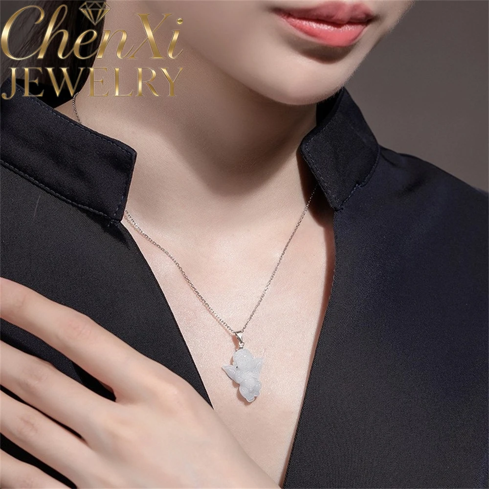 

Natural Myanmar Grade A Jade Angel Baby Pendant Silver Clasp Chain Necklace Piece Popular Exquisite Luxury Quality Jewelry Gift