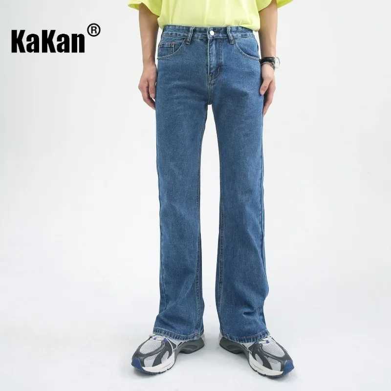 Kakan Long Leg Jeans Korean Version Versatile Slimming Wide Leg Slightly Flared Washed Straight Leg Trendy Men's Jeans