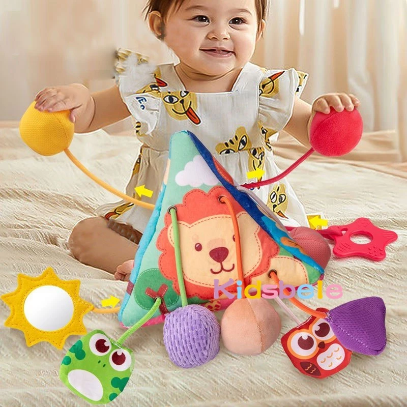 Built-in Bell Multipurpose Fabric Cognitive Toy Fine Motor Skills Pull String Baby Sensory Toy Triangle Rattle