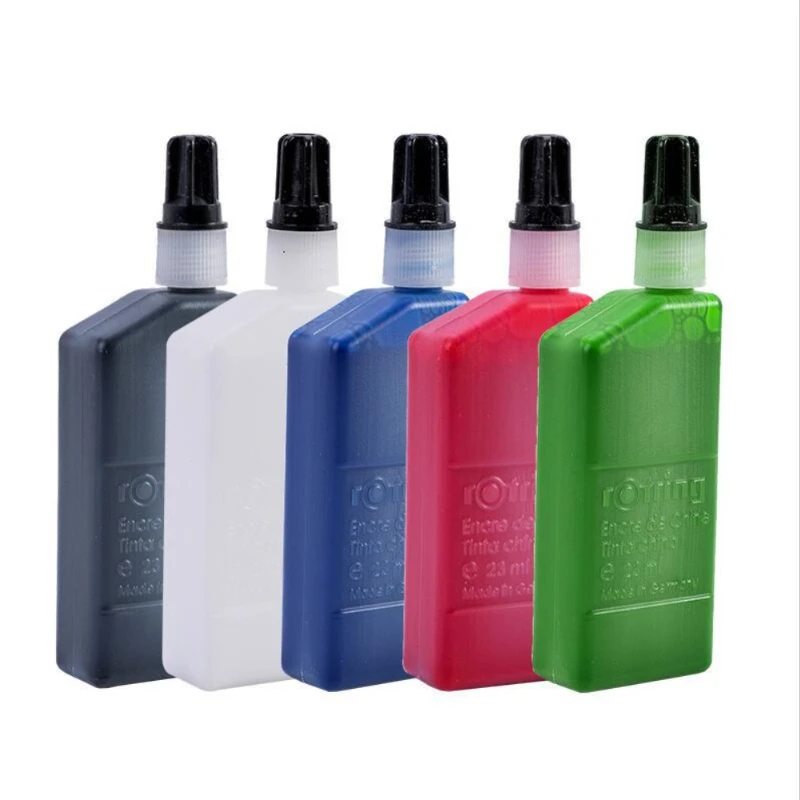 German 23ML Rotring Needle and Fineliner Pen Refill Ink Liquid Waterproof Ink Black Blue Red White Green Color Ink Bottle