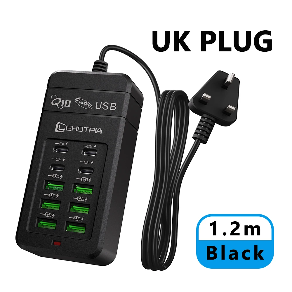 EU UK US Plug Meerdere Rapide USB-oplader Voedingsadapter 1,2 m Verlengsnoer 6 USB-A 4 USB-C Draagbaar voor mobiele telefoon USB-aansluiting