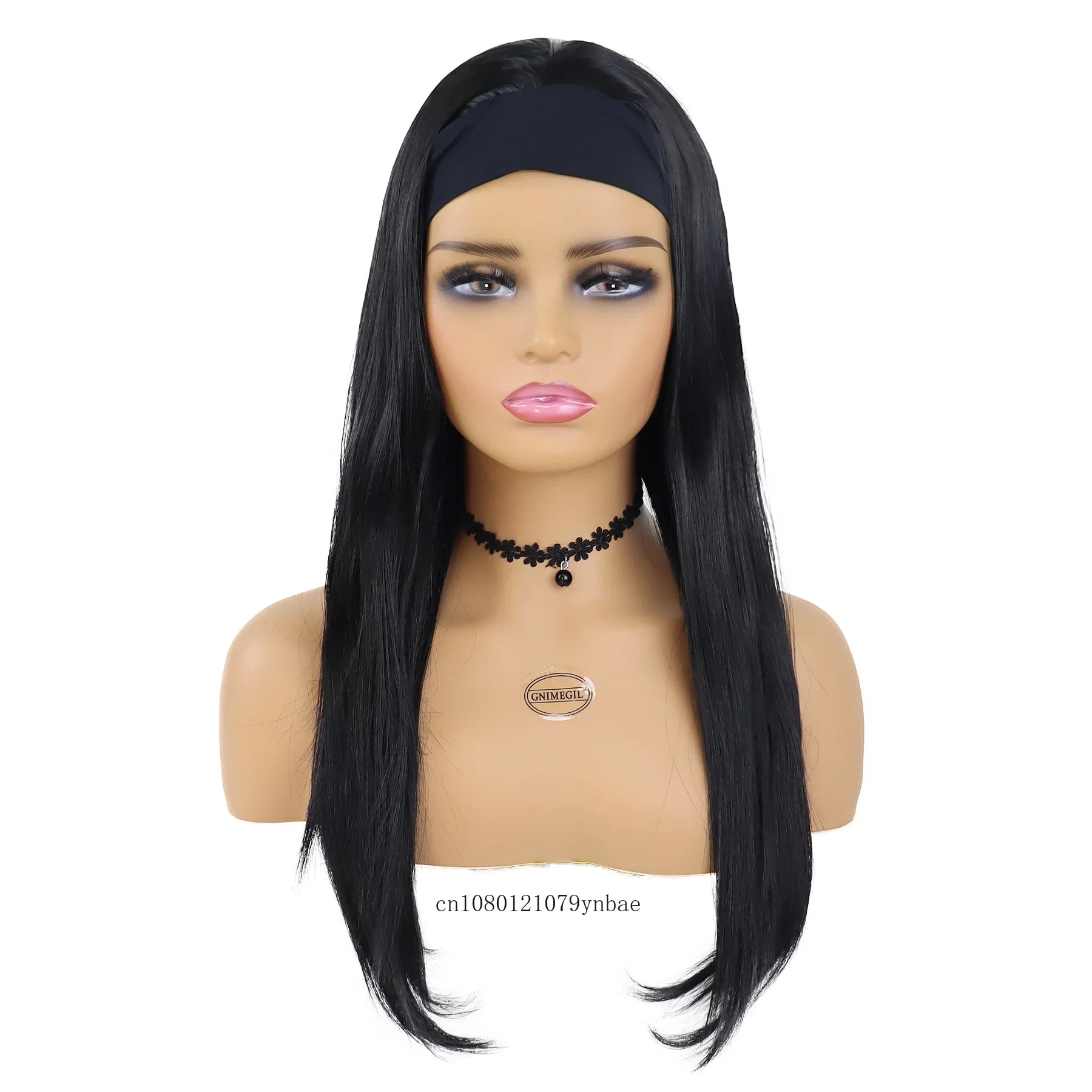 Synthetic Headband Wig for Women 23 Inch Long Black Straight Scarf Wigs Heat Resistant Daily Costume Party Use Natural Looking