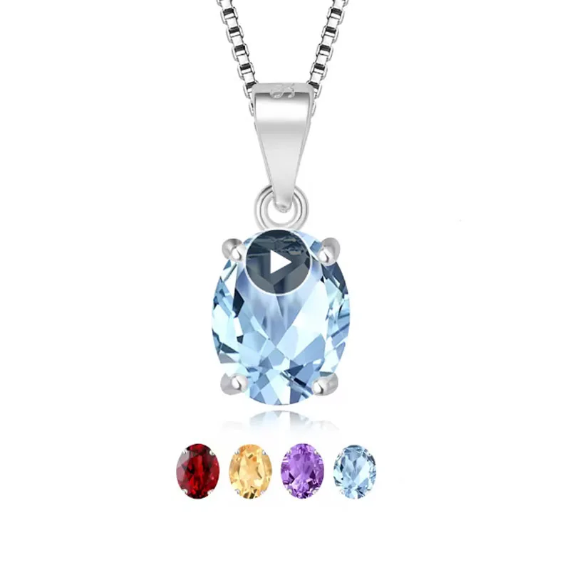 

Oval 2.22ct Garnet Citrine Sky Blue Topaz Amethyst Pendant Necklace Colar de Prata 925 Sterling Silver Daily Birthstones Women