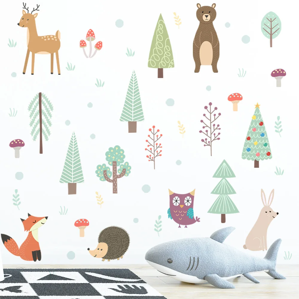 Cartoon Forest Animals Set decalcomania da parete per Baby Room Fox adesivo da parete autoadesivo per la decorazione dell\'autoadesivo della parete