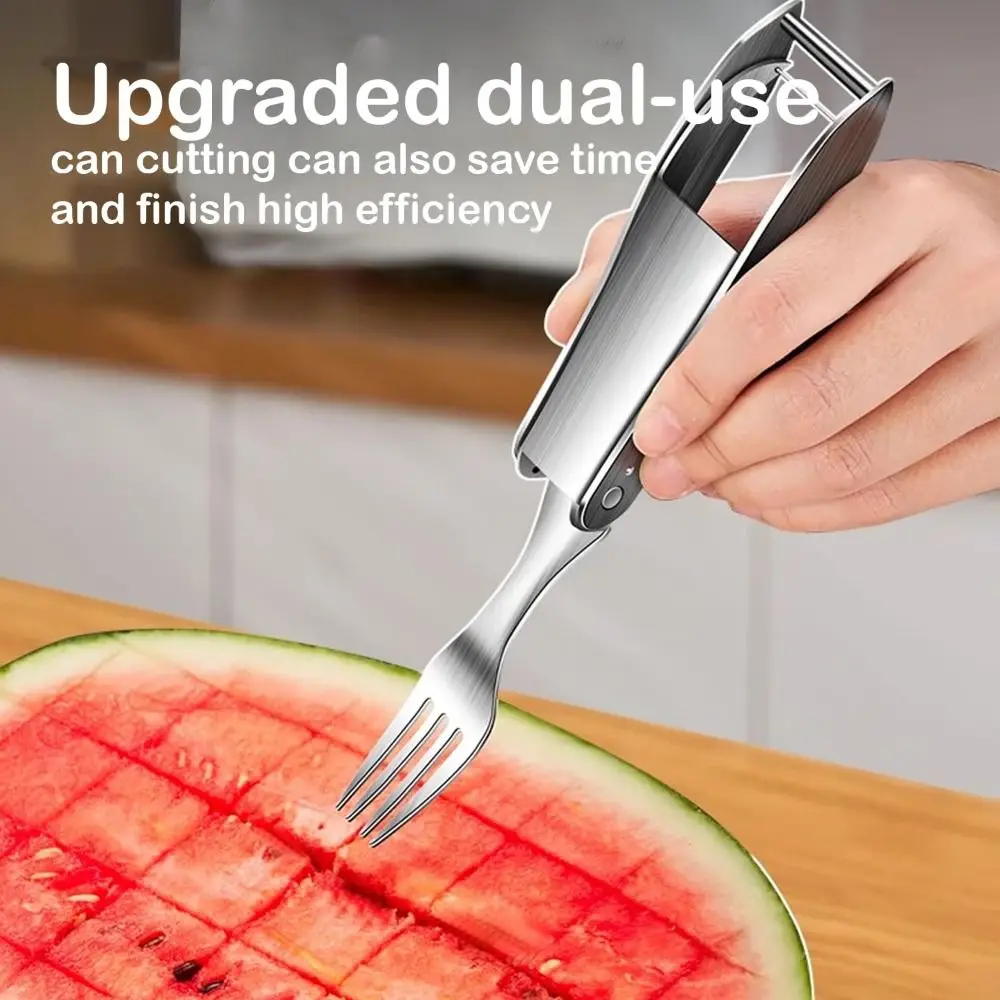 

Portable 2 in 1 Watermelon Cutter Slicer Multi-purpose Watermelon Cube Cutter Fruit Forks Slicer Stainless Steel Watermelon Fork