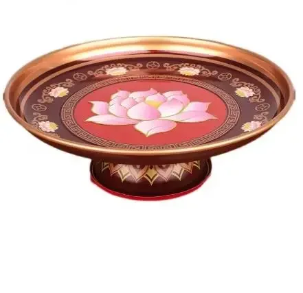 Chinese Style Alloy High Foot Offering Table for Household Offerings Buddha Table, Fruit Plate, Guanyin God of Wealth Buddha Set