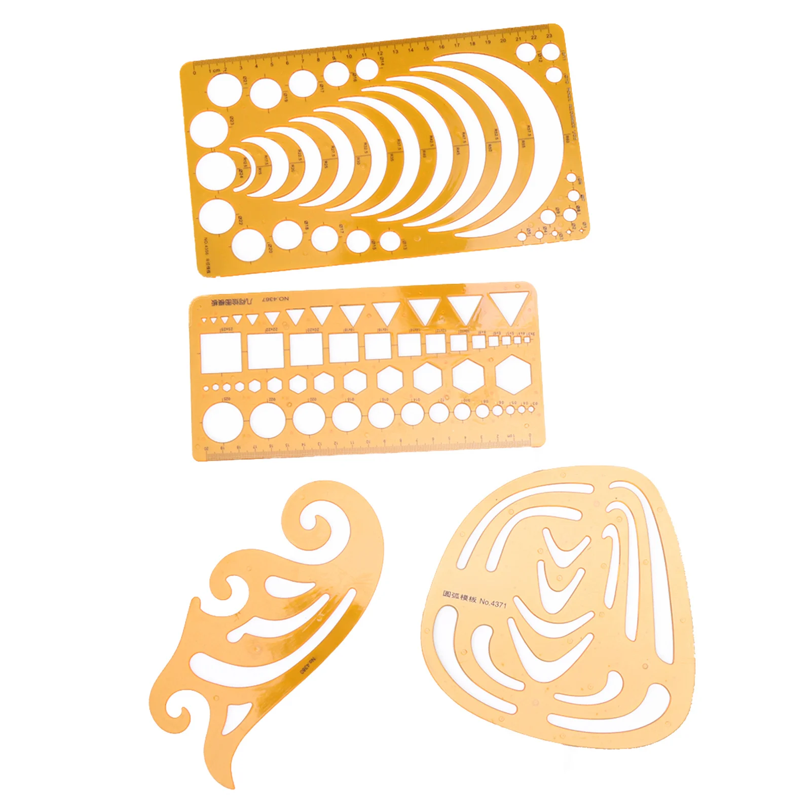 مجموعة مساطر منحنية مكونة من 4 قطع من قوالب الأشكال الهندسية البلاستيكية الشفافة البرتقالية الموسعة لتصميم هندسة المكاتب المدرسية