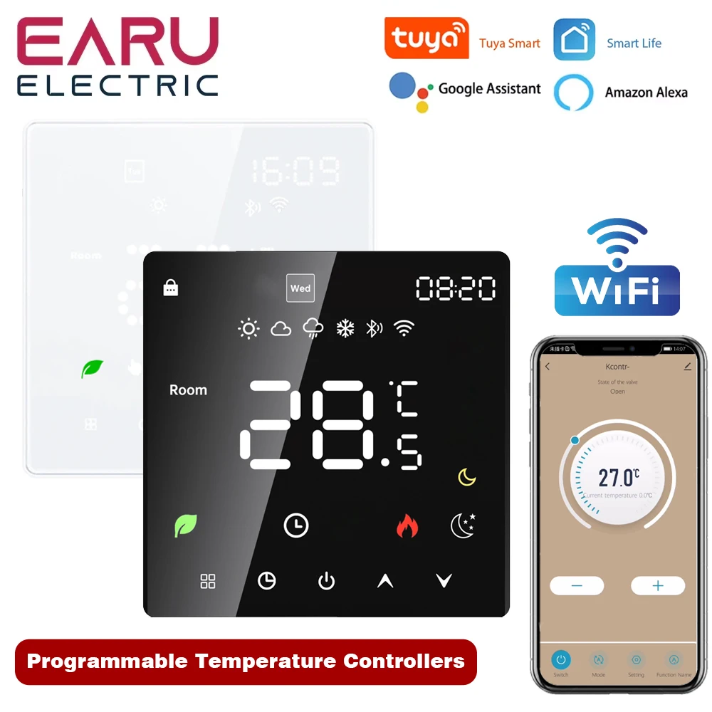 Tuya-Thermostat intelligent WiFi, chauffage au sol électrique, TRV, eau, gaz, bomicrophone, température, télécommande vocale, Google Home, Alexa