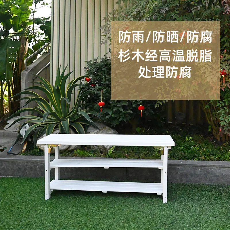 Shoe storage rack shoe changing stool, wooden storage, rainproof and sunscreen corrosion, villa door stool