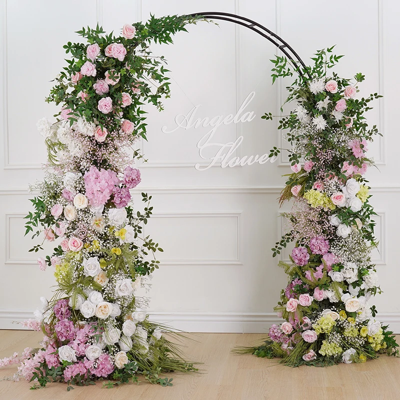 Backdrop for Wedding Decor, Floral Arrangement, Prop,Pink, White, Rose, Green Plants Leaves, Flower Row, Wedding Backdrop, A7847