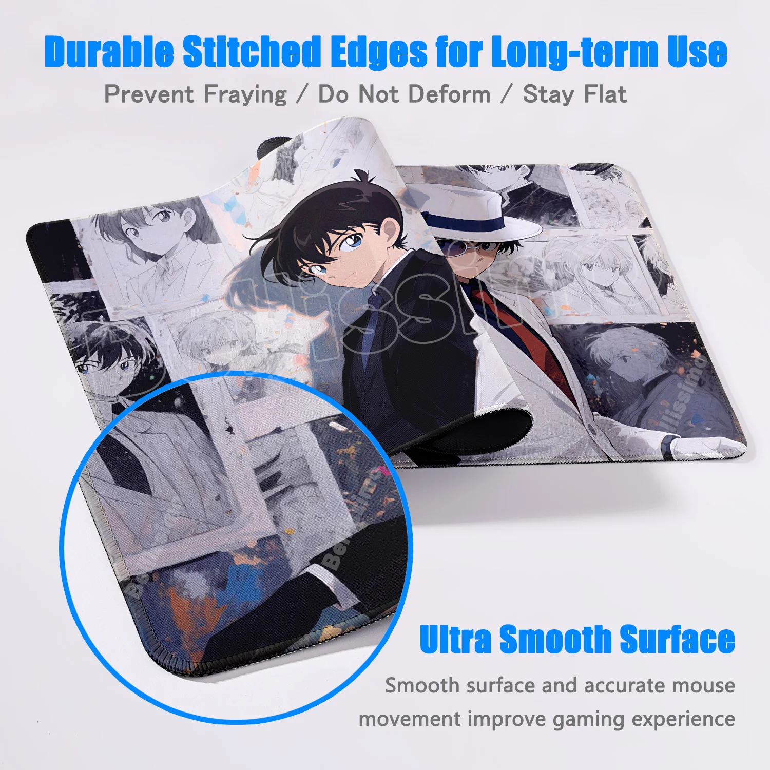 Podkładka pod mysz Cute anime Detective Conan z nadrukiem HD dla graczy komputerowych, z obszyciem, antypoślizgowa, XXL 90x40cm, podkładka na biurko pod klawiaturę i PC