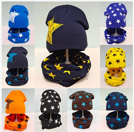 Fashion Girls Boys Hat Scarf Set Solid Beanies Hat for Kids Baby Girls Boys Autumn Winter Caps Warm Soft Candy Children Cap