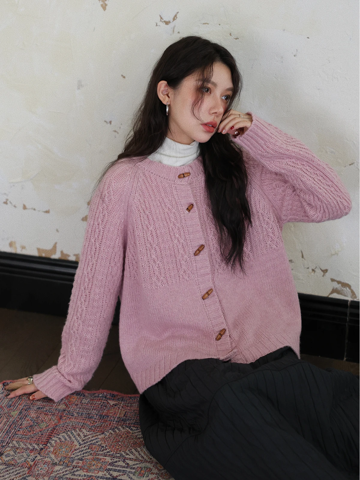 

Женский вязаный кардиган DR из смесовой шерсти в стиле ретро, мягкий, с круглым вырезом, на осень-зиму, для ношения под одеждой, с длинными рукавами