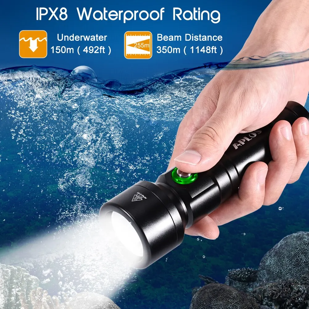 APLOS AP40 Scuba Diving Flashlight XHP70 Super Bright 4000 Lumens LED Dive Torch IPX8 Waterproof Underwater 150m 492ft Lantera