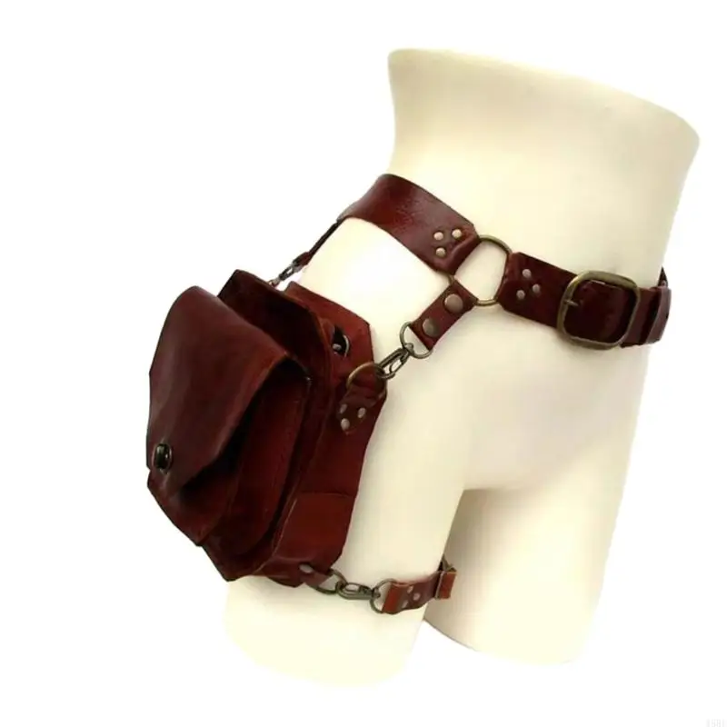 45BE Medieval Waist Belt Drop Leg Bag Leather Fanny Bag Motorcycle Fanny Waist Bag